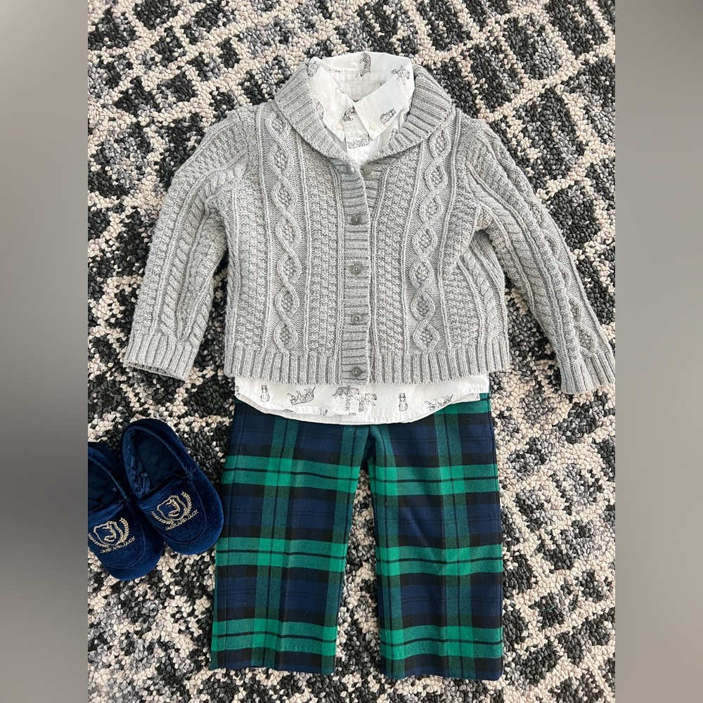 JANIE AND JACK Holiday Outfit Sweater Plaid Pants Toddler Boy